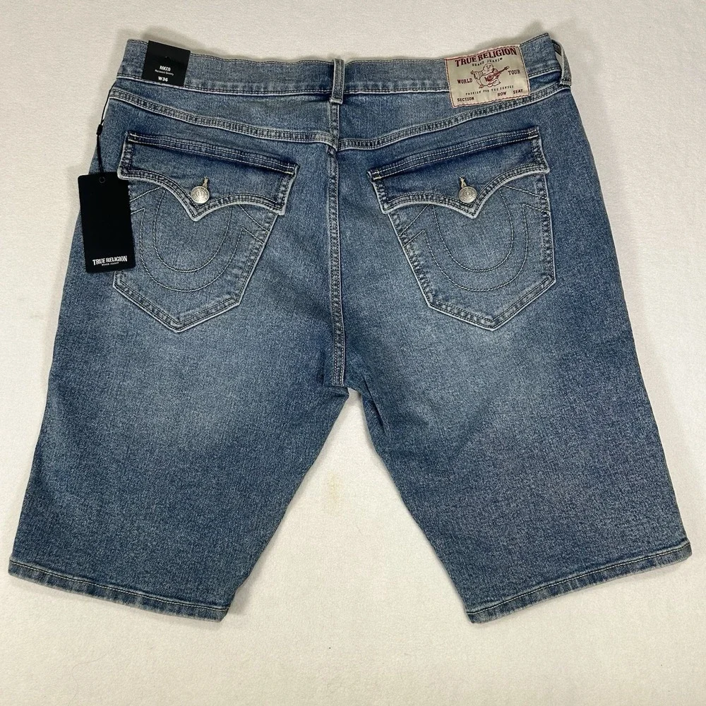 NWT True Religion Mens Rocco SN Flap Shorts Light Wash Size 36 Relaxed‎ Skinny